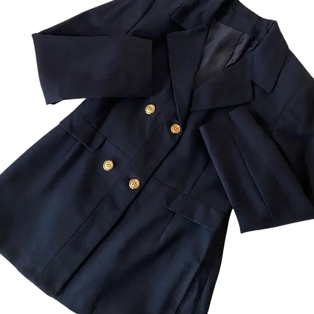 Chic Minimal True Vintage 1980s Navy Double Breasted Boyfriend Blazer